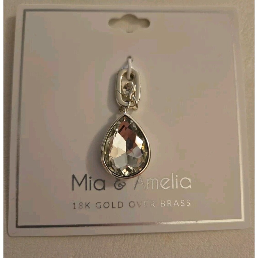 New Mia & Amelia 18K Gold over Brass Crystal Teardrop Raindrop Charm Pendant